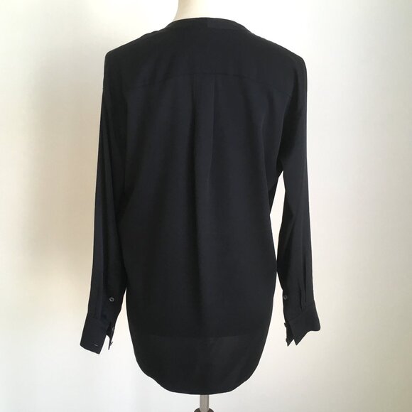 VINCE Black Silk Blouse Tunic XS S M V Neck Silk Top Side Split Oversized - Picture 3 of 10